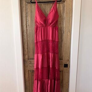 Women's Pink Maxi Dress with Lace Panels